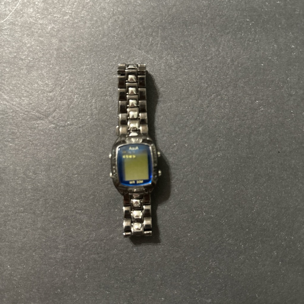 Aqua Silver and Blue Digital Watch with LCD Display